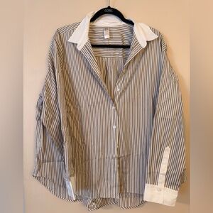 SPANX Beige and White Striped Shirt